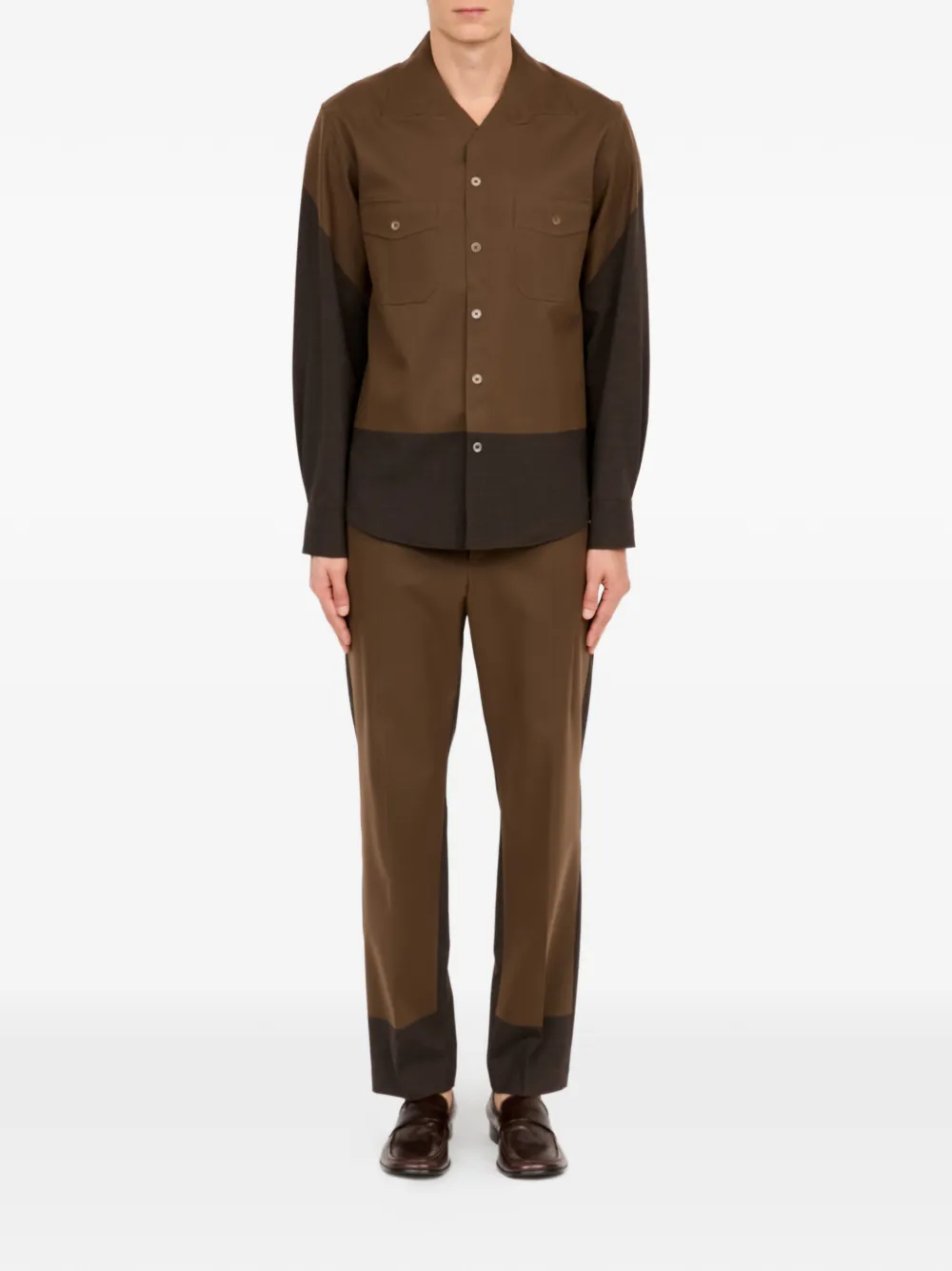 MM6 Maison Margiela Tweekleurig button-down overhemd met opgestikte zak Bruin