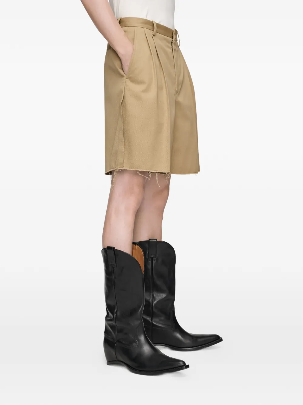 Maison Margiela Geplooide shorts met franje Beige