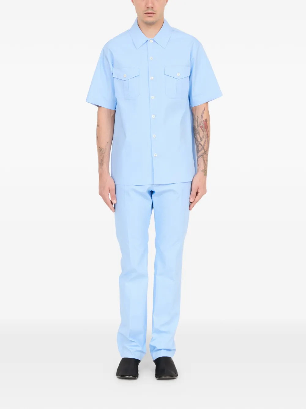 MM6 Maison Margiela Button-down katoenen overhemd met korte mouwen Blauw