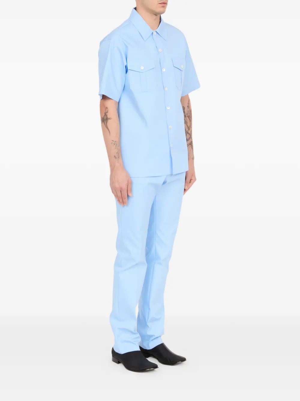 MM6 Maison Margiela Button-down katoenen overhemd met korte mouwen Blauw