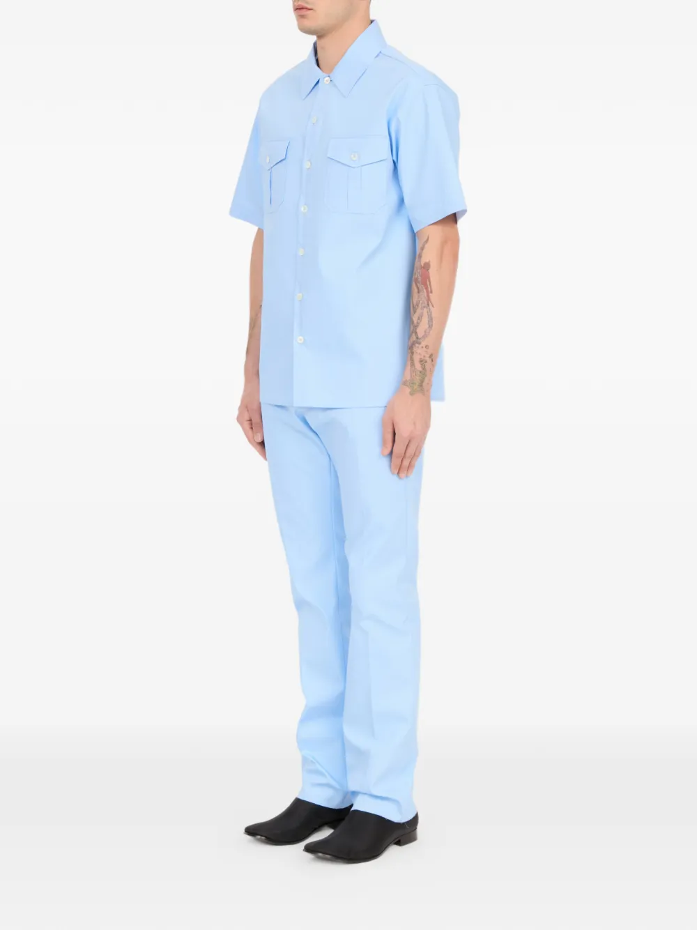 MM6 Maison Margiela Button-down katoenen overhemd met korte mouwen Blauw