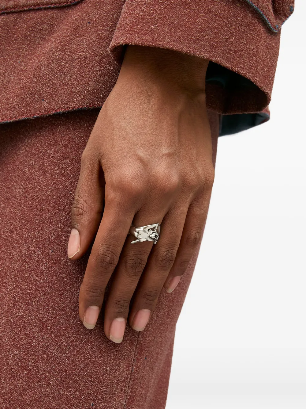  Mm6 Maison Margiela Mermaid-textured Ring - Silver 