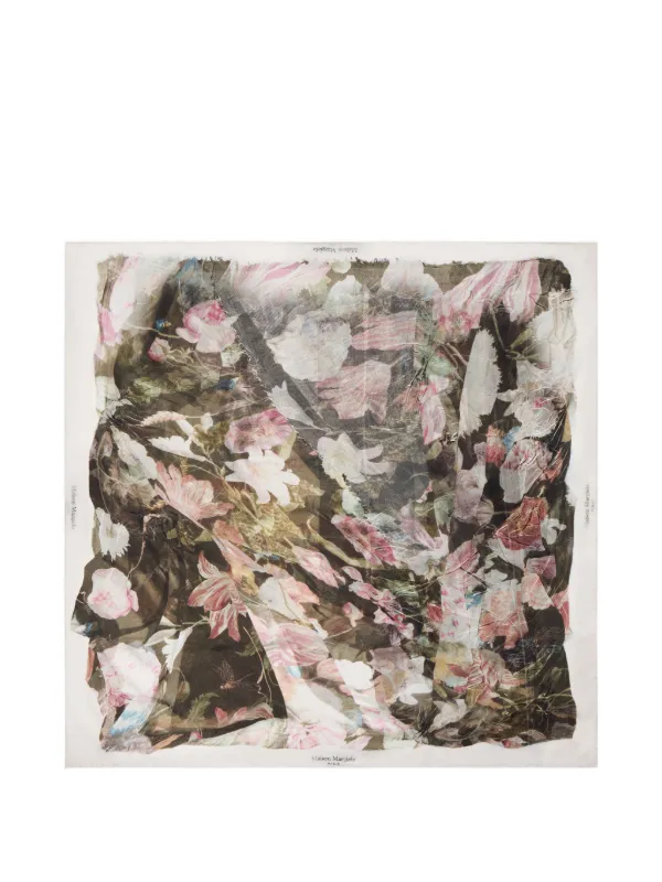 Maison Margiela Floral-print Silk Scarf in Neutrals