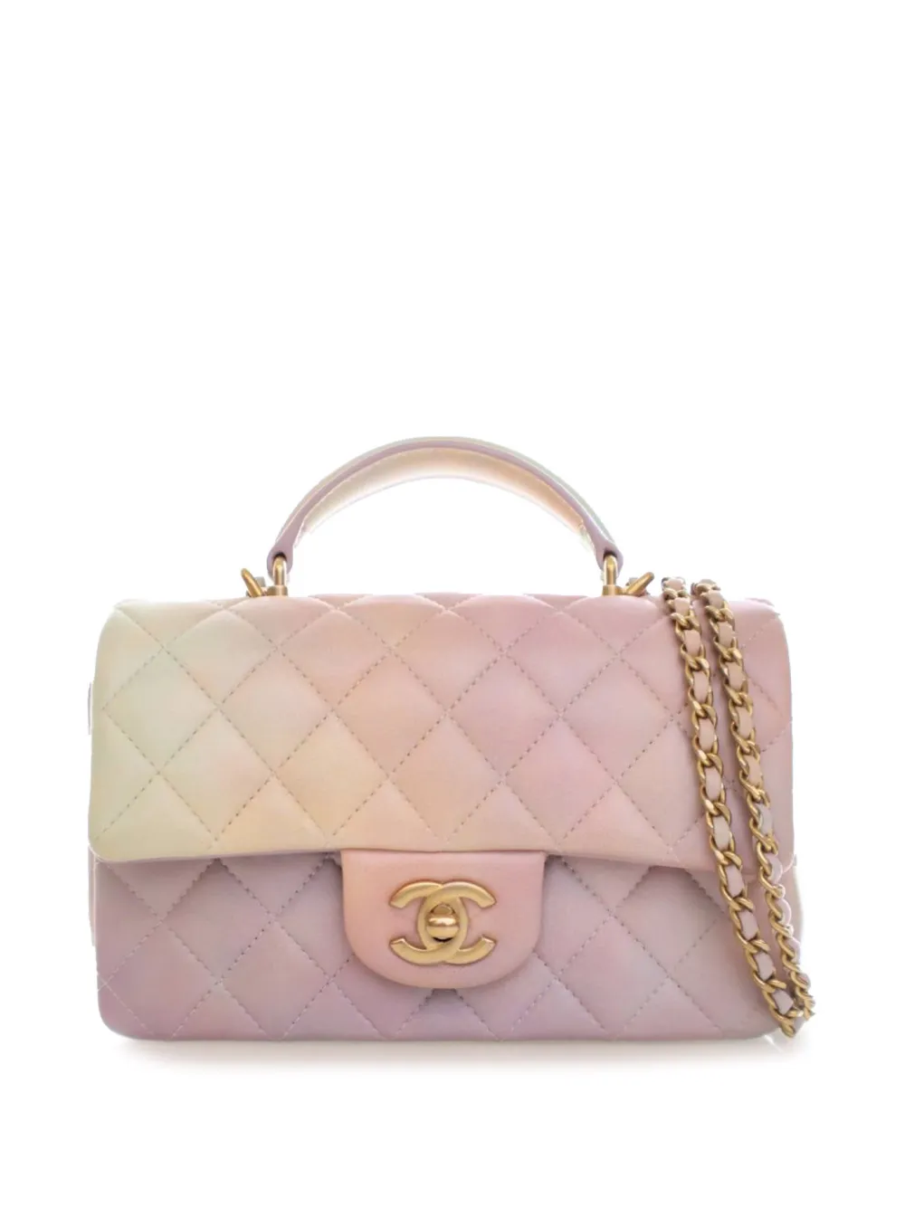 CHANEL Pre-Owned 2021-2025 Mini Rectangular Classic Ombre Lambskin Top Handle Flap satchel - Pink