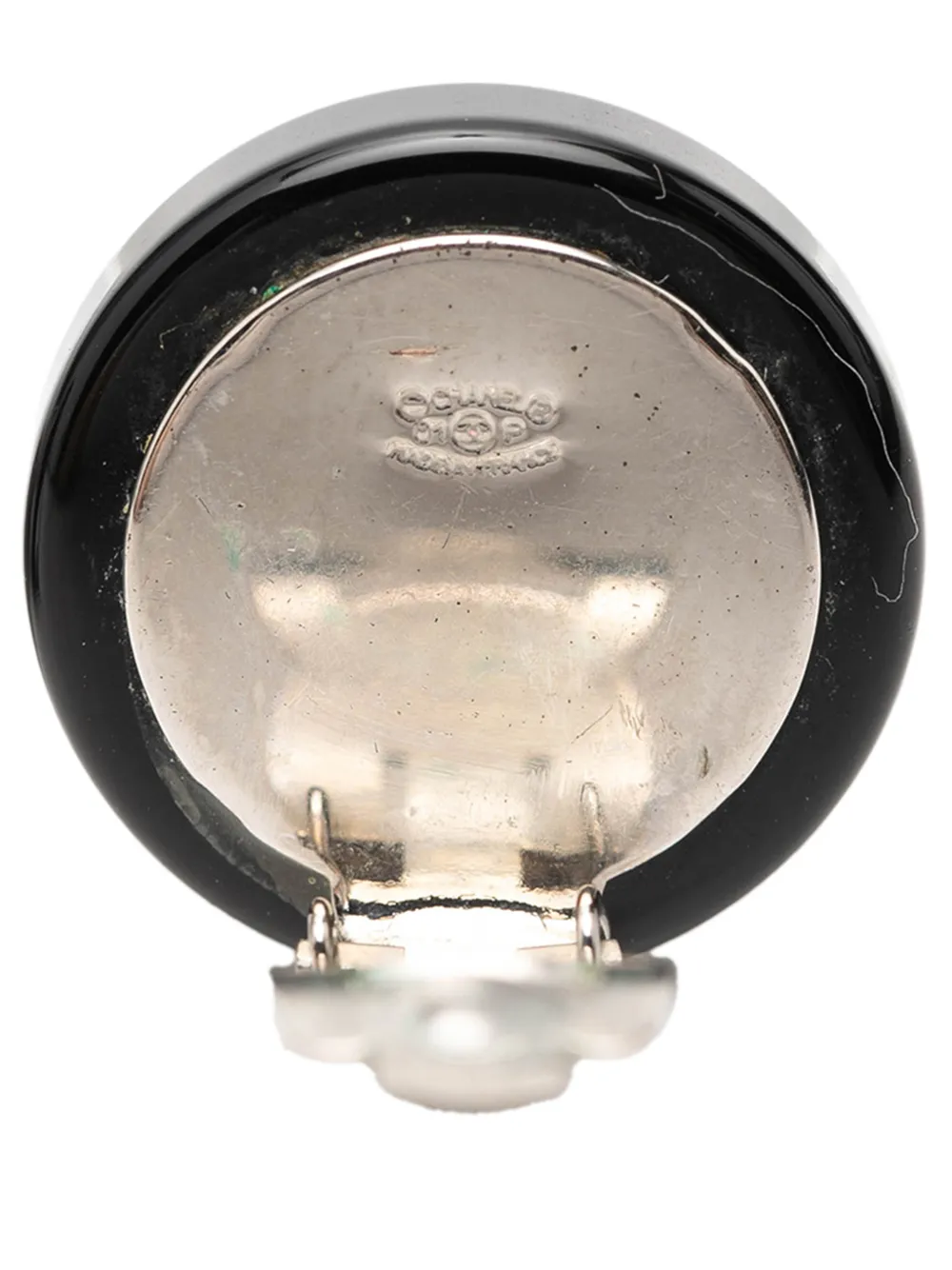 2001 Silver Plated Cc Resin Round Clip On Earrings Costume Earrings
