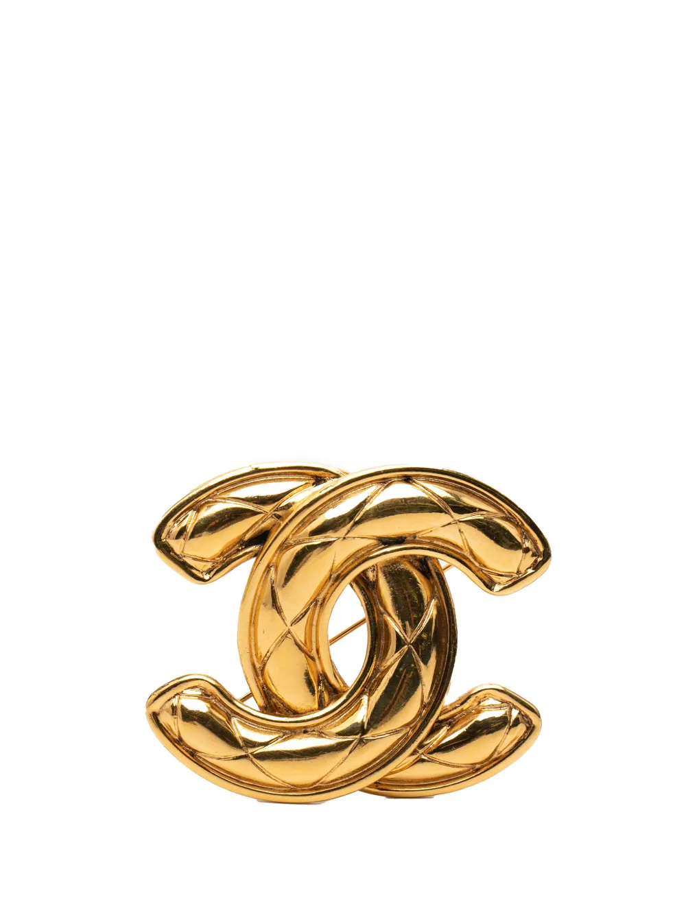 CHANEL Pre-Owned 1970-1980 Gold Plated CC Quilted Brooch costume brooch - Oro
