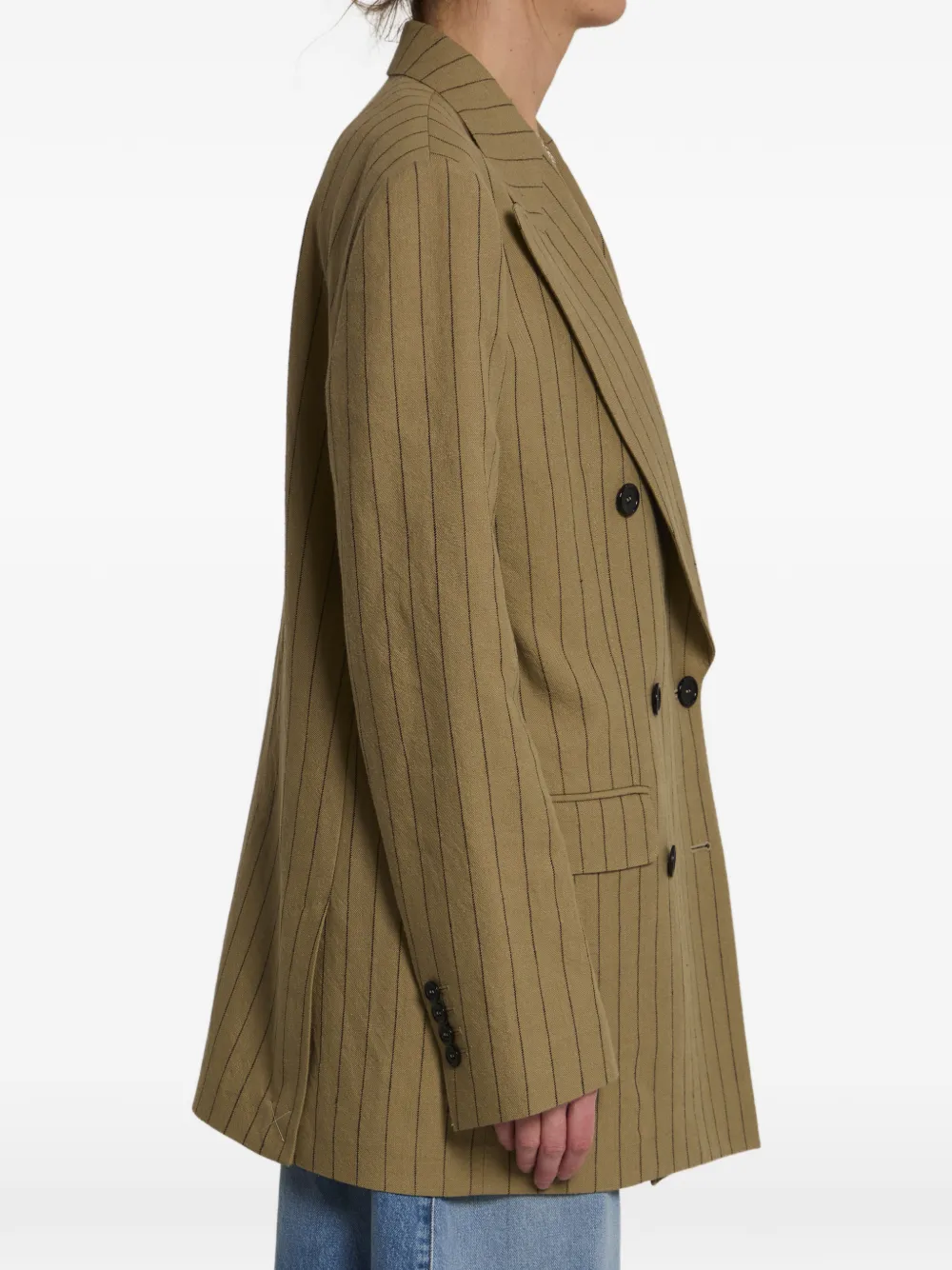 Dolce & Gabbana Gestreept linnen jack met dubbele rij knopen Beige