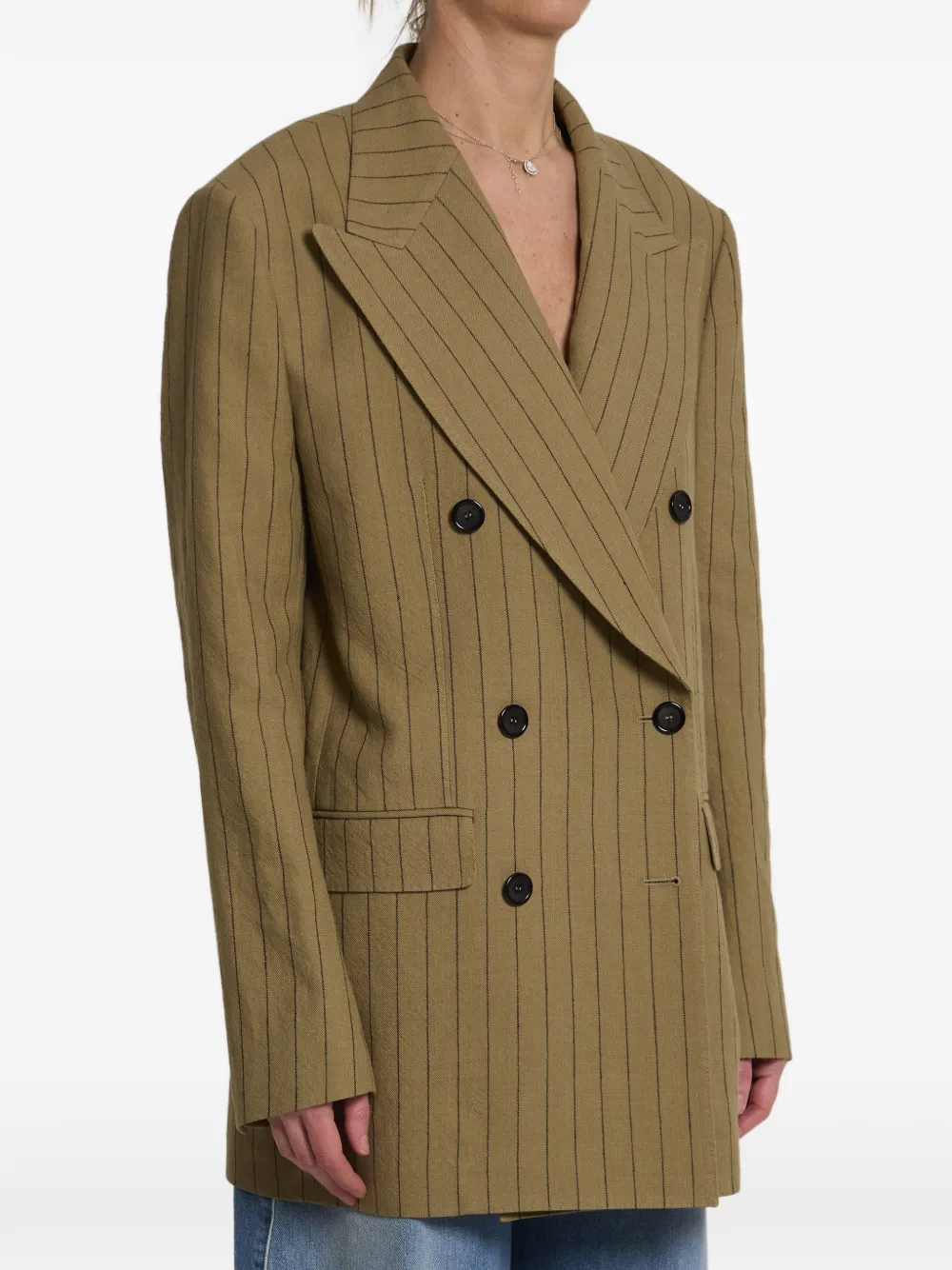 Dolce & Gabbana Gestreept linnen jack met dubbele rij knopen Beige