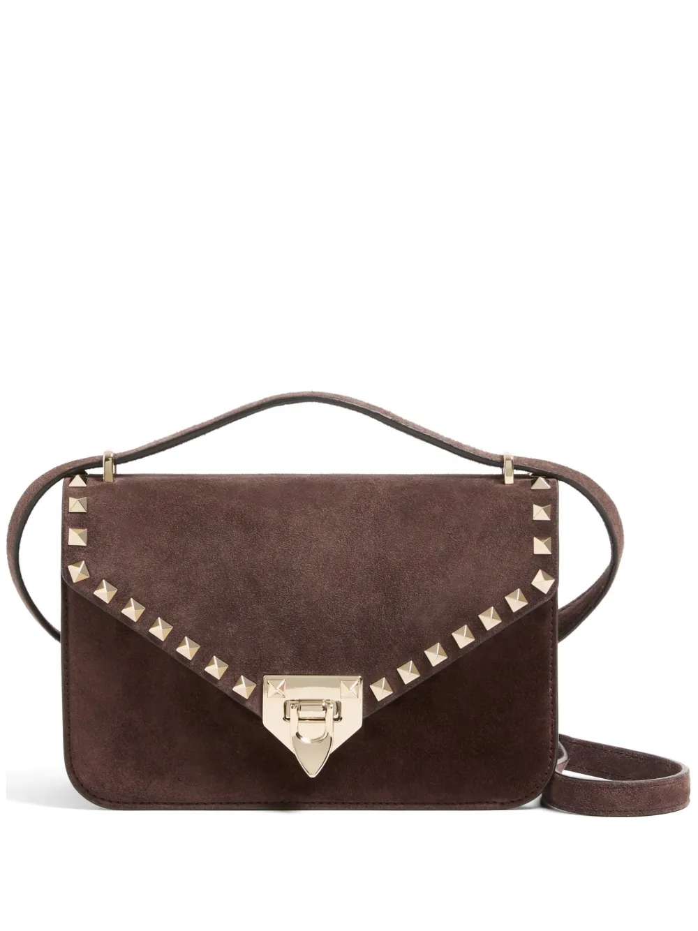 Valentino Garavani Rockstud small shoulder bag in suede - Brown