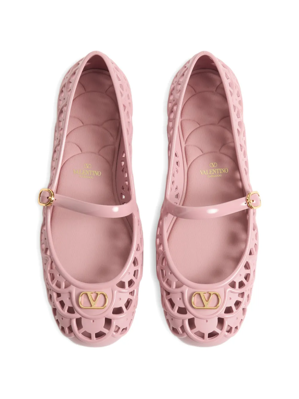 Valentino Garavani Ondette rubberen ballerina's met gewelfd patroon 05 mm Roze