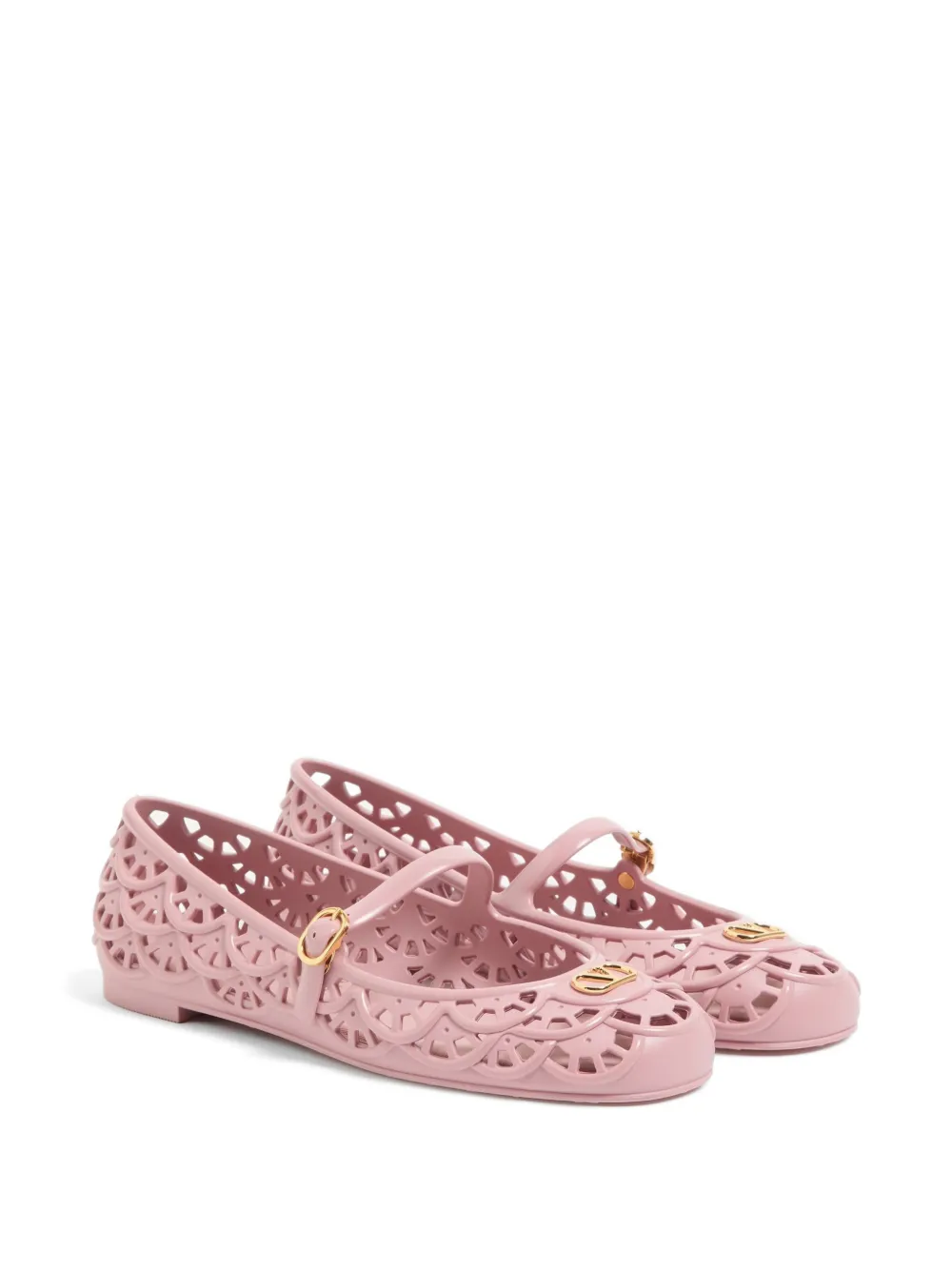 Valentino Garavani Ondette rubberen ballerina's met gewelfd patroon 05 mm Roze