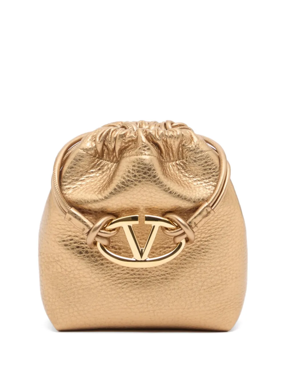 Valentino Garavani Borsa a secchiello VLogo Pouf mini in pelle metallizzata - Oro