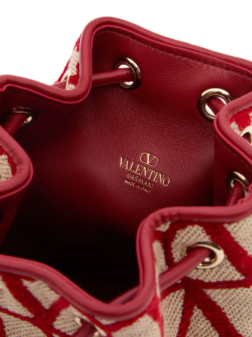 Valentino Garavani VLogo Signature mini bucket-tas van Toile Iconographe katoen Beige