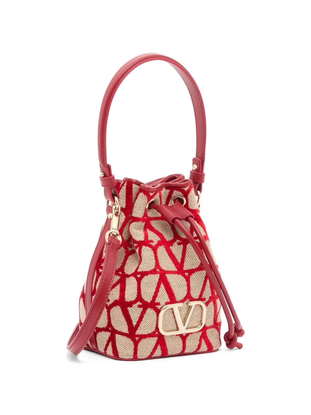 Valentino Garavani VLogo Signature mini bucket-tas van Toile Iconographe katoen Beige