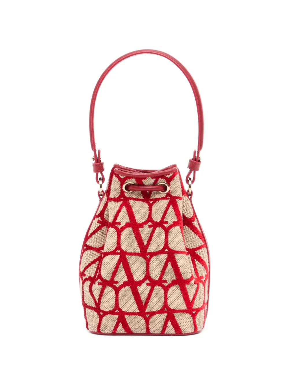 Valentino Garavani VLogo Signature mini bucket-tas van Toile Iconographe katoen Beige