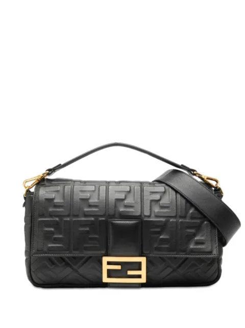 Fendi Pre-Owned 2000-2010 Large Zucca Embossed Leather Baguette satchel