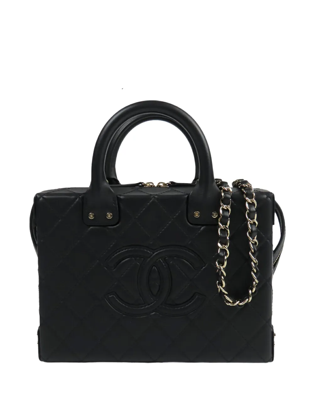CHANEL Pre-Owned 2021-2025 Medium Quilted Calfskin Studded Square Vanity Case satchel - Nero