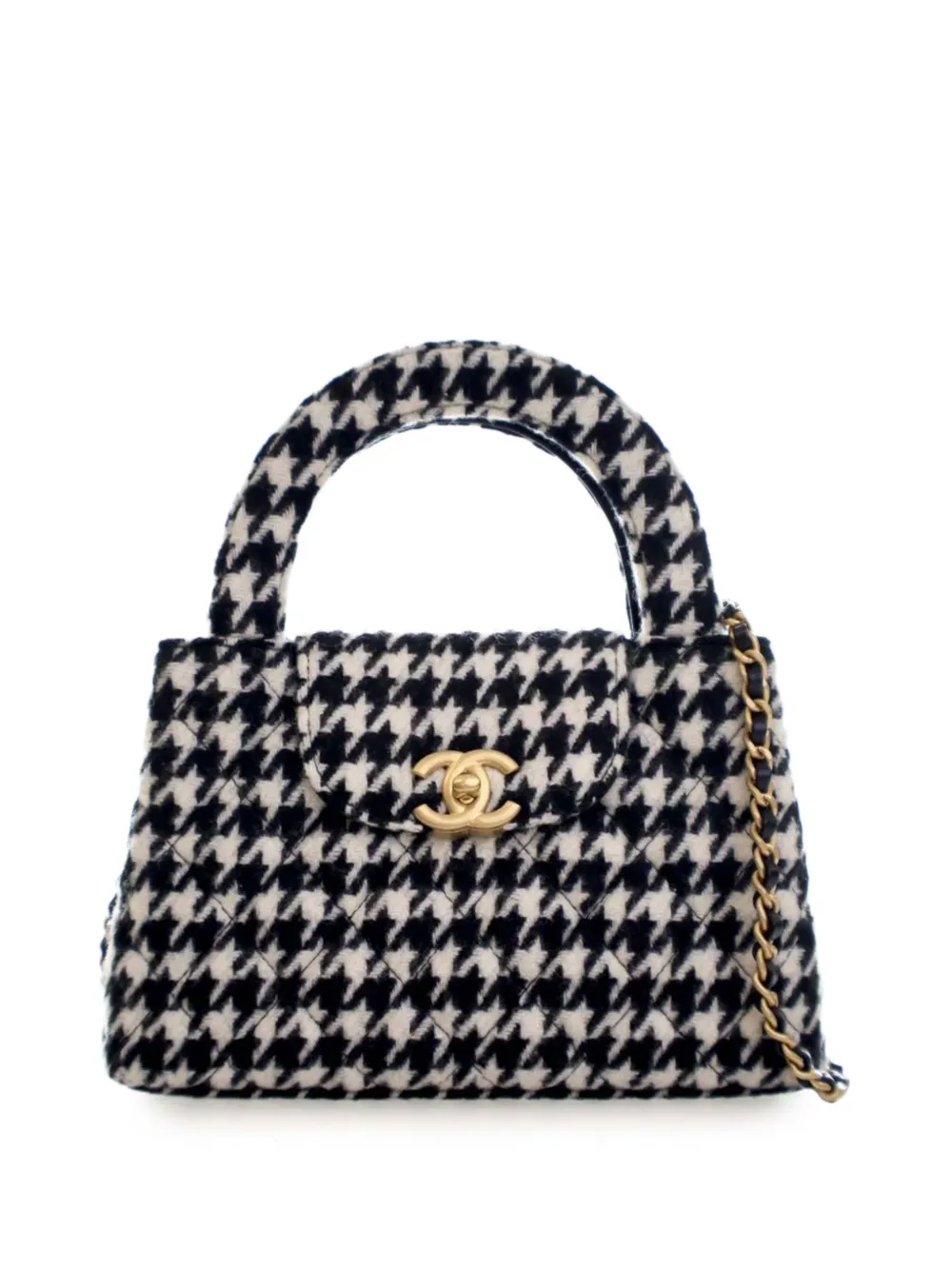 CHANEL Pre-Owned 2021-2025 Nano Quilted Houndstooth Tweed Kelly Shopper Bag satchel - Schwarz