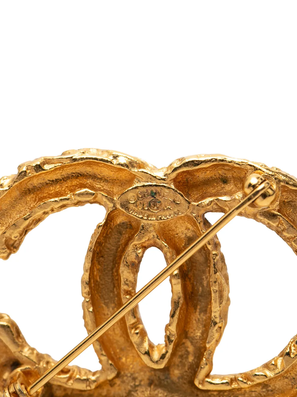 1995 Cc Gold Plated Embossed Brooch Costume Brooch