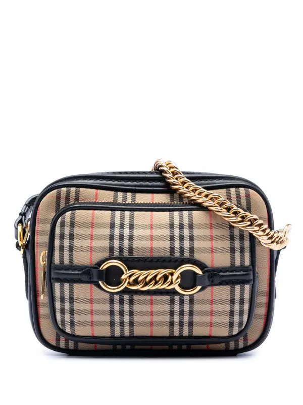 Burberry ナイトチェックキャンバス＆カーフスキンカメラショルダーバッグ Burberry Pre-Owned 2000-2017 1983 ナイト チェック キャンバス