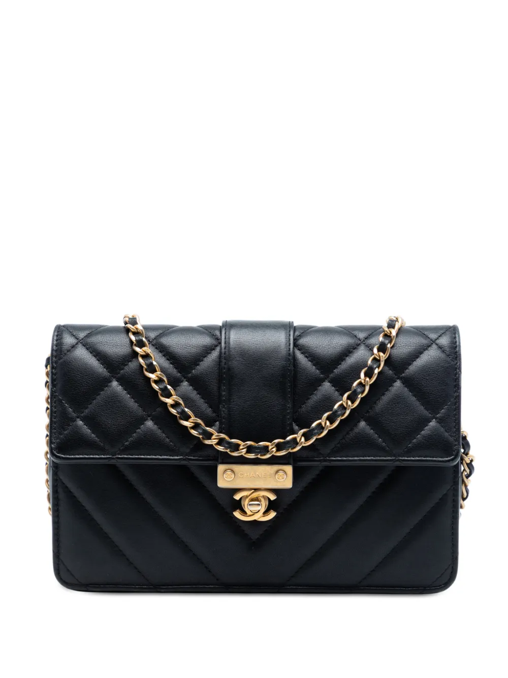 CHANEL Pre-Owned 2019 Mixed Quilt Calfskin Golden Class Wallet on Chain crossbody bag - Nero