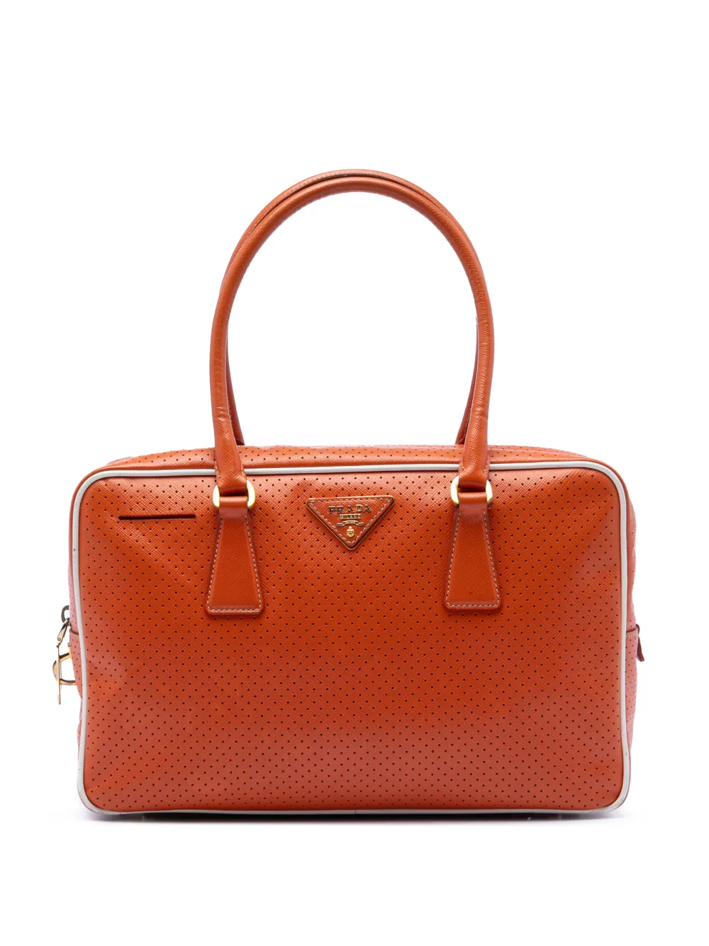 Prada Pre-Owned 2021-2026 Perforated Vitello Drive Leather Bauletto Top Handle Bag satchel - Arancione