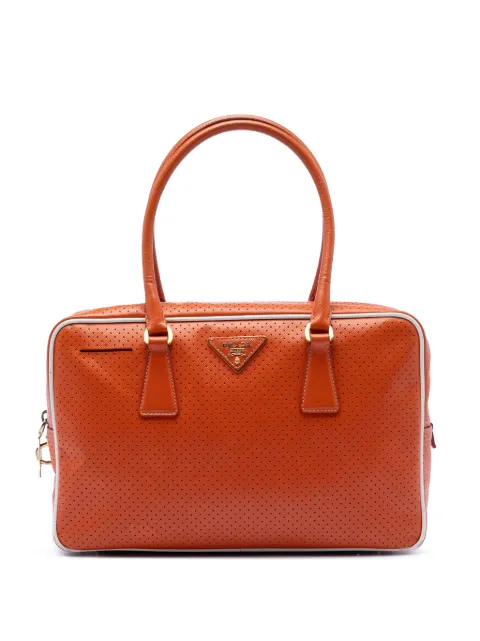 Prada Pre-Owned 2021-2026 Perforated Vitello Drive Leather Bauletto Top Handle Bag satchel
