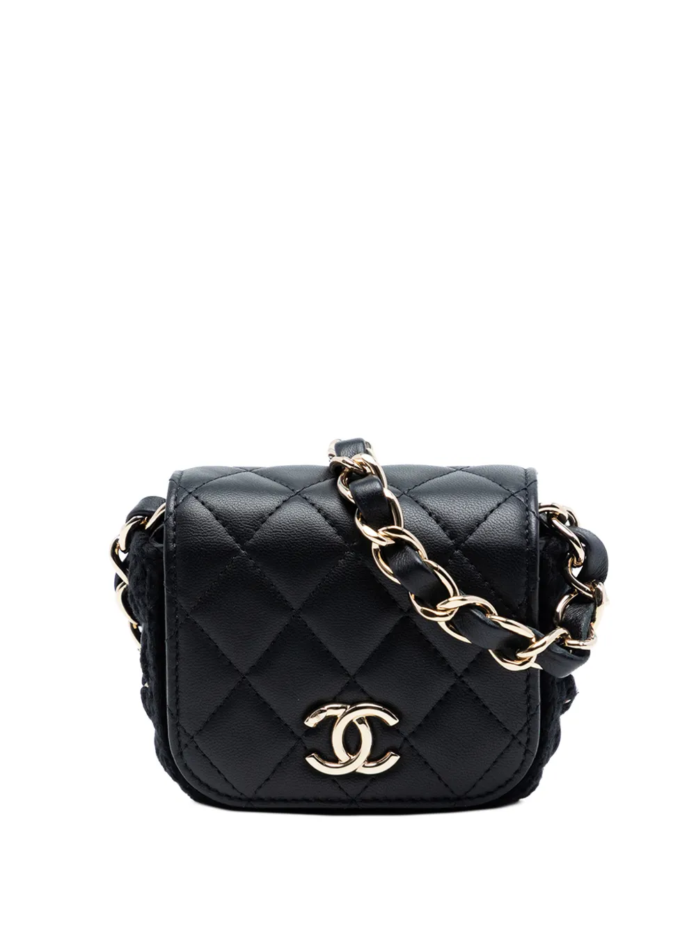 CHANEL Pre-Owned 2021 Mini CC Quilted Lambskin Crochet Flap crossbody bag - Nero