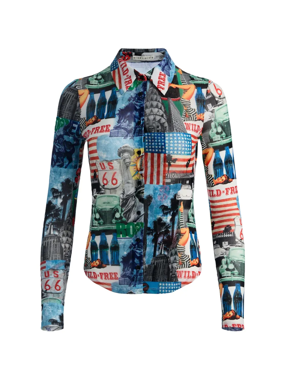 alice + olivia graphic-print mesh shirt - Blu