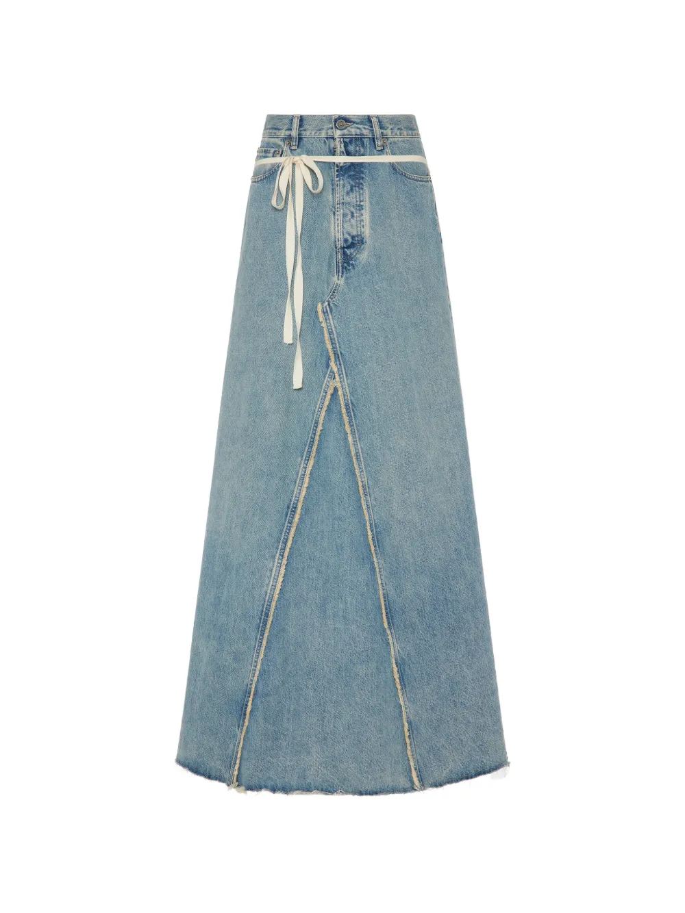 Maison Margiela frayed string-detail maxi cotton skirt - Blu