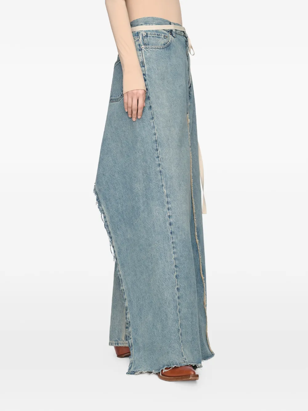Maison Margiela Frayed string-detail Maxi Cotton Skirt | Blue