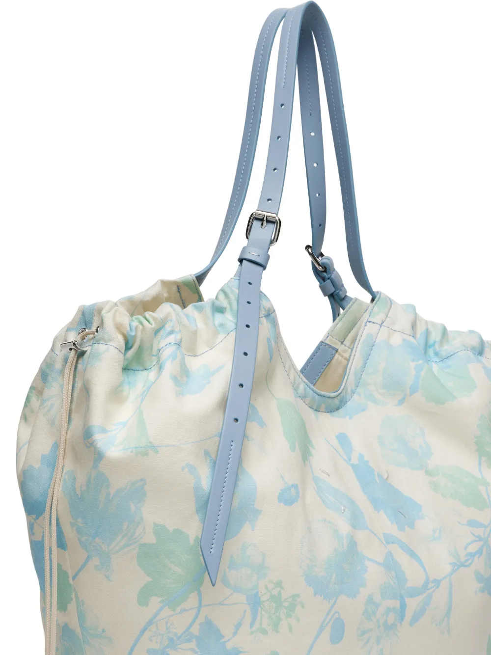 Maison Margiela Medium katoenen shopper met trekkoord en bloemenprint Blauw