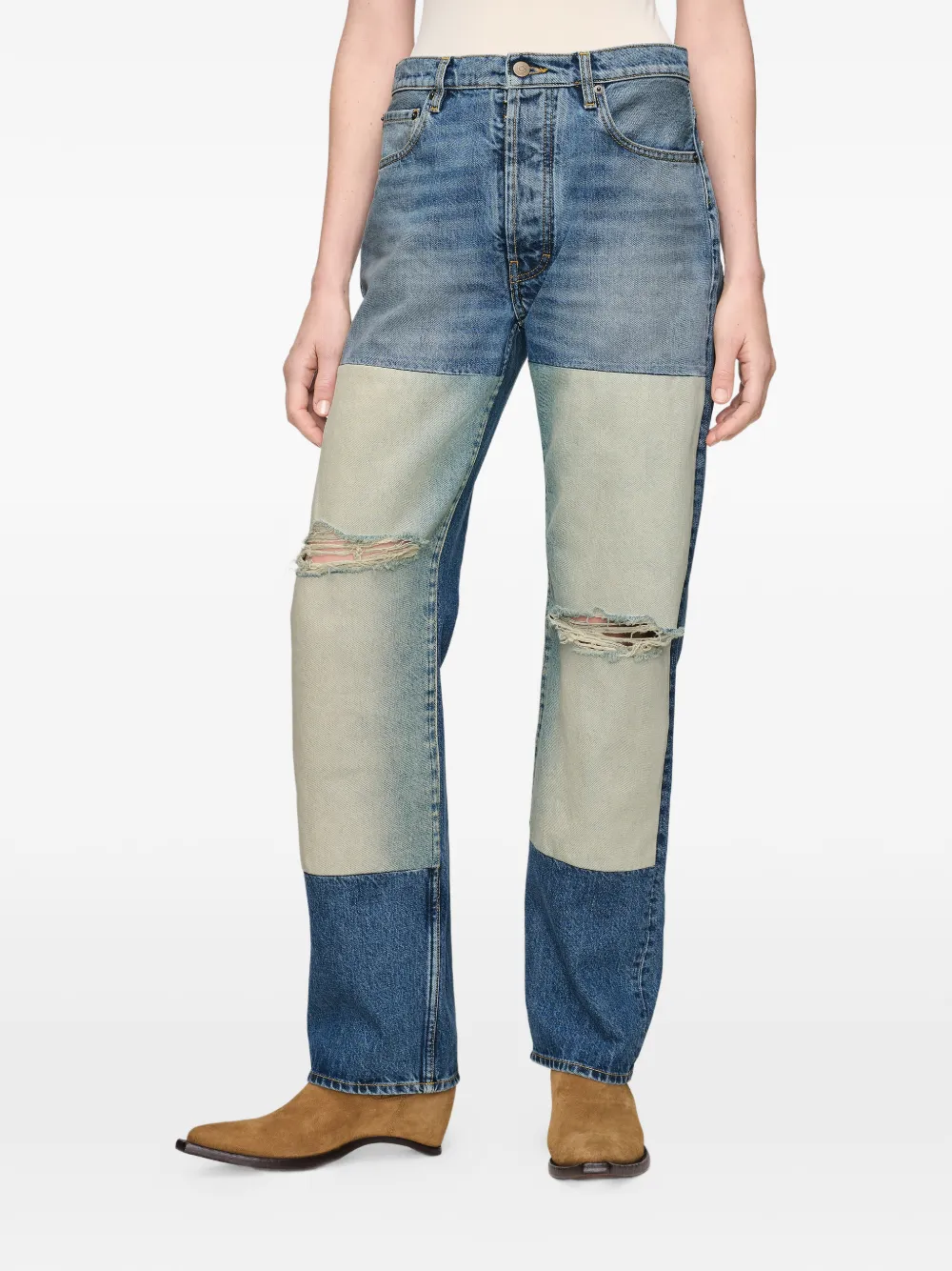 Maison Margiela Denim jeans met gerafeld detail en patchwork Blauw