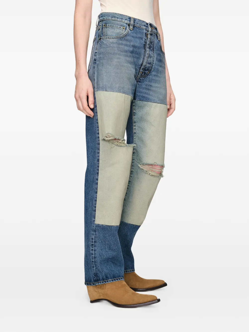 Maison Margiela Denim jeans met gerafeld detail en patchwork Blauw