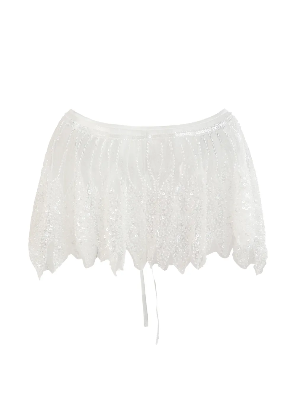  Tulleen Sequin Tie Front Stole - White 