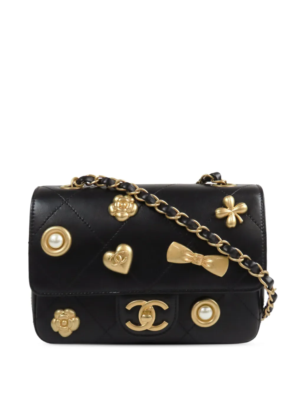 CHANEL Pre-Owned 2021-2025 Mini Quilted Lambskin Icon Flap crossbody bag - Nero