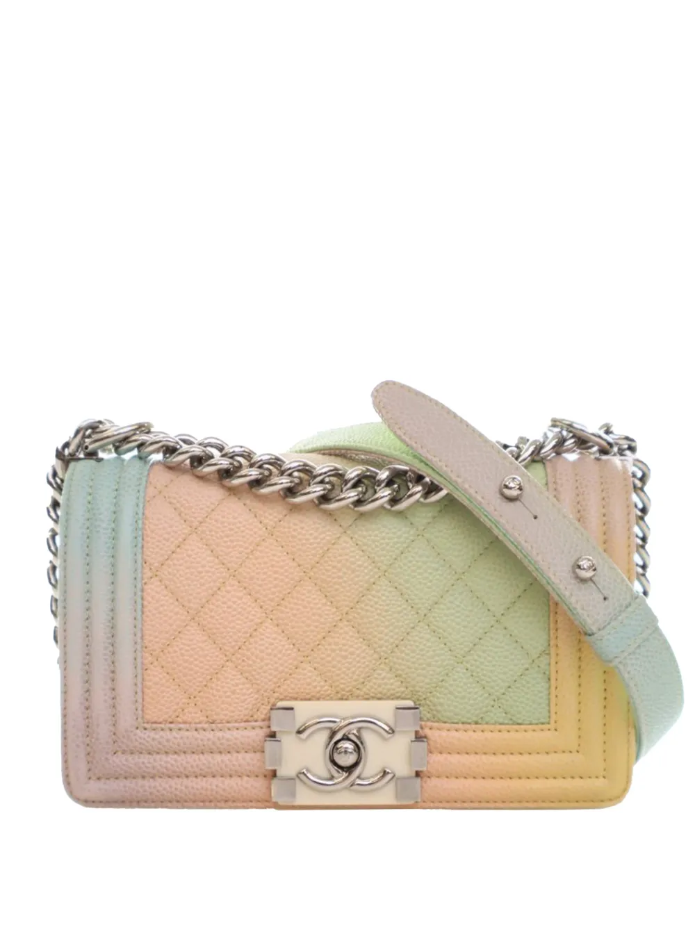 CHANEL Pre-Owned 2018 Small Quilted Caviar Rainbow Boy Flap crossbody bag - Arancione