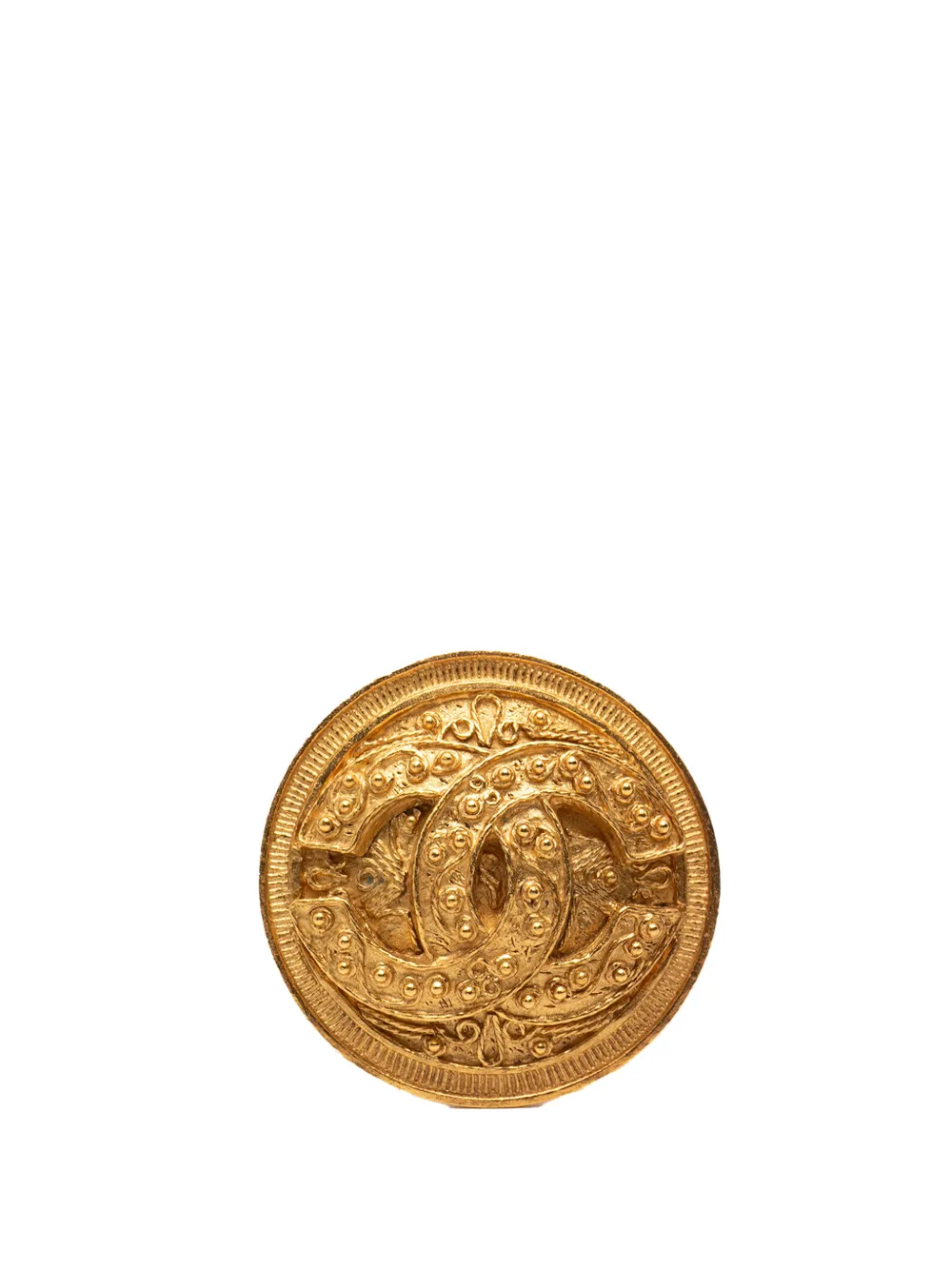 CHANEL Pre-Owned 1994 CC Gold Plated Medallion Round Brooch costume brooch