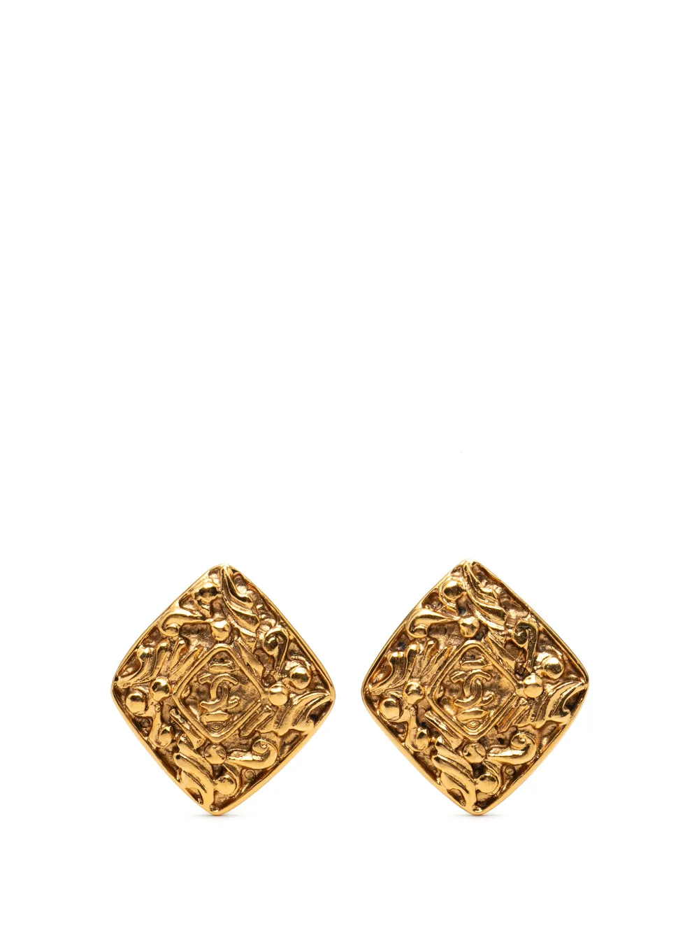 CHANEL Pre-Owned 1970-1980 CC Gold Plated Diamond Clip On Earrings costume earrings - Oro