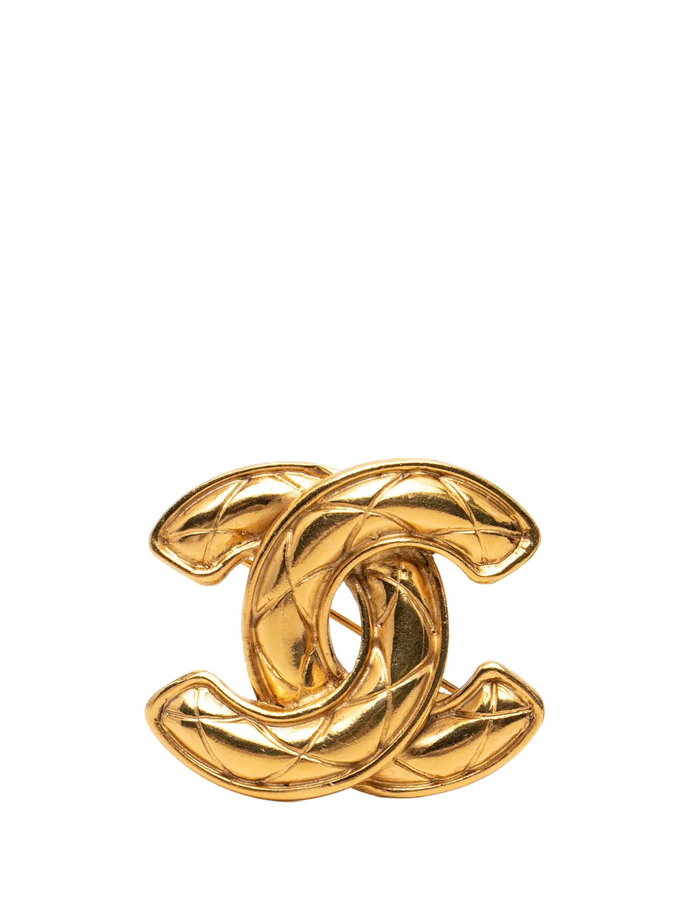 CHANEL Pre-Owned 1970-1980 Gold Plated CC Quilted Brooch costume brooch - Oro