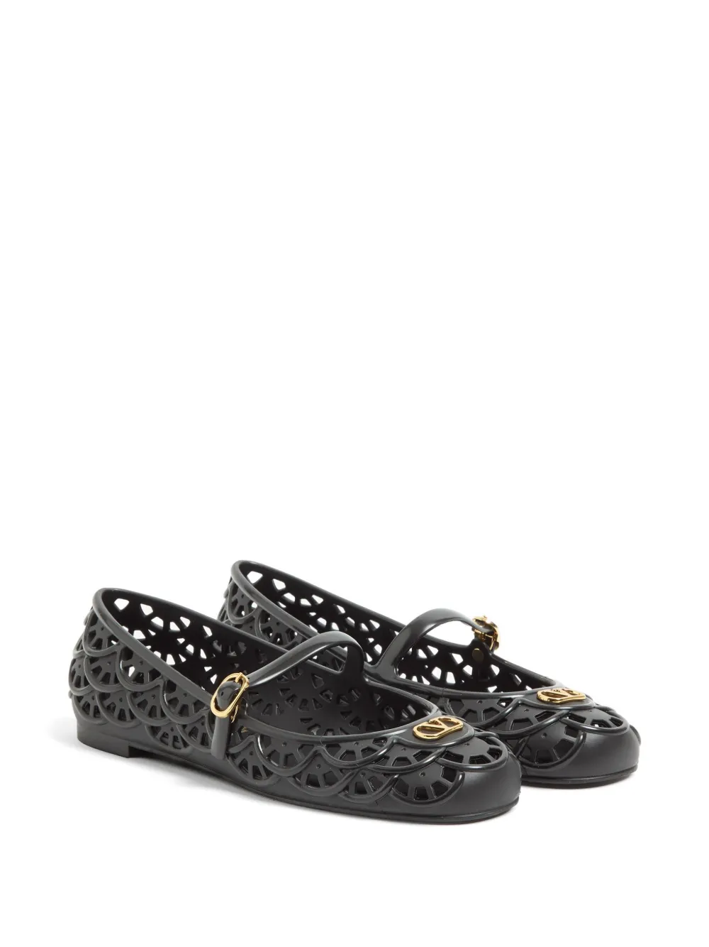 Valentino Garavani Ondette rubberen ballerina's met gewelfd patroon 05 mm Zwart