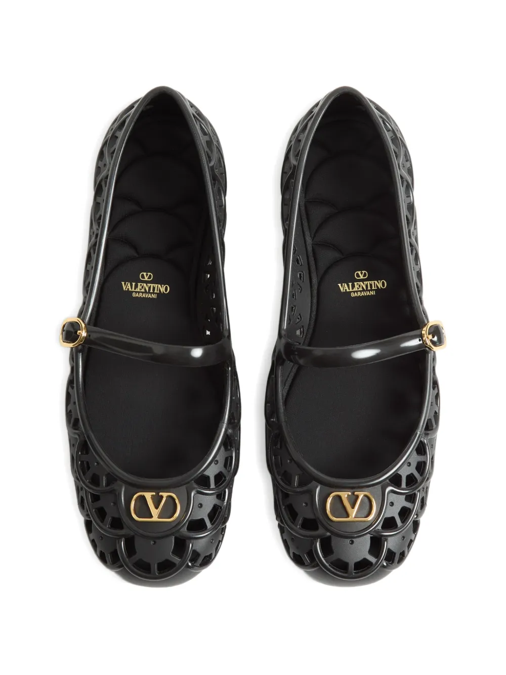 Valentino Garavani Ondette rubberen ballerina's met gewelfd patroon 05 mm Zwart