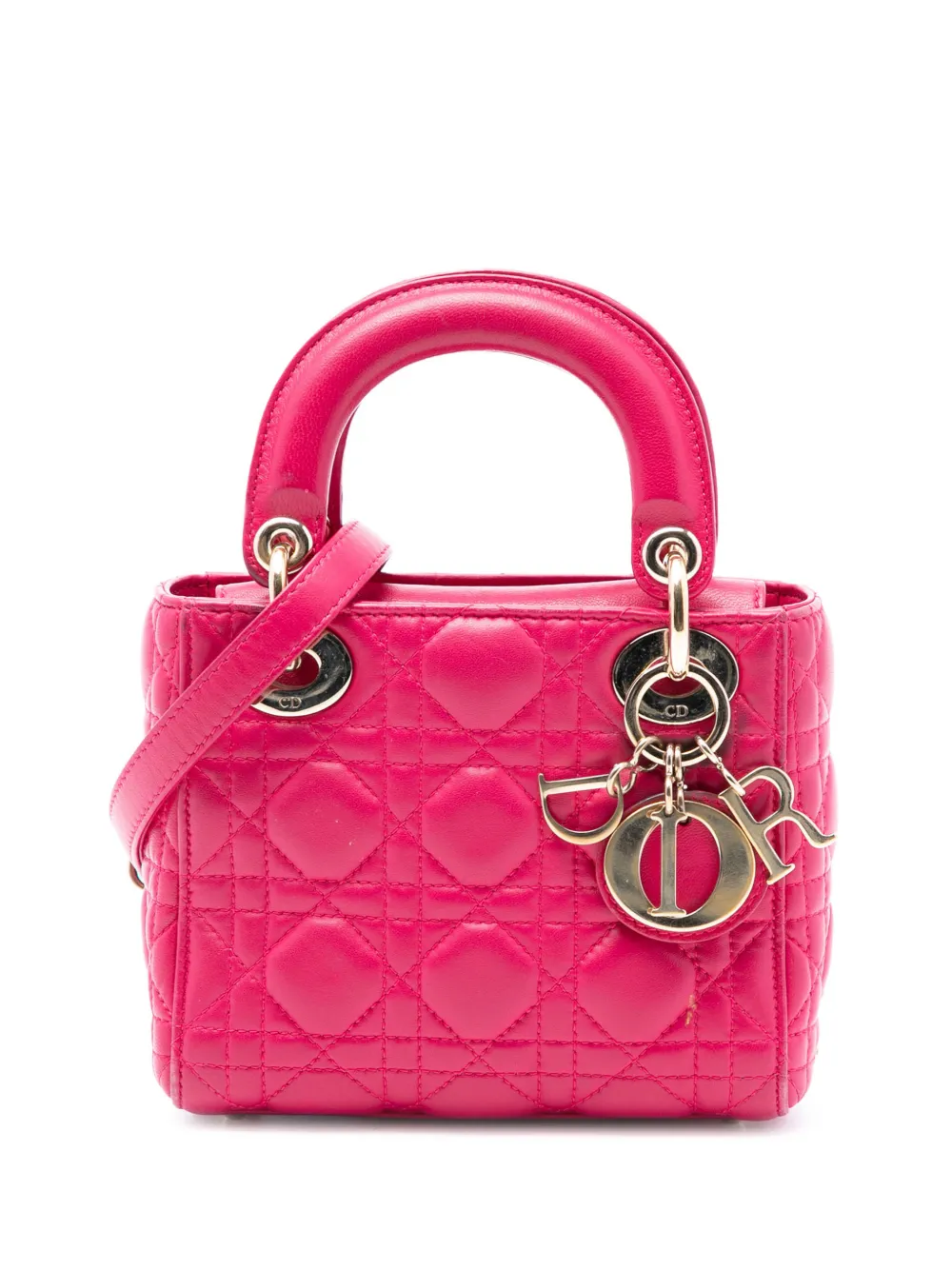 Christian Dior Pre-Owned 2015 Mini Lambskin Cannage Lady Dior satchel - Rosa