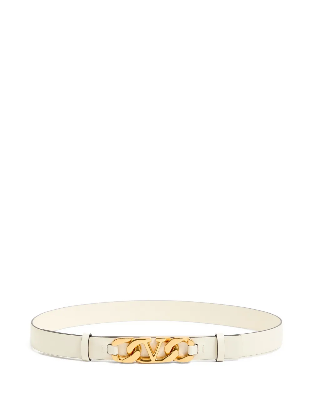 Valentino Garavani Cintura VLogo in pelle di vitello lucida con catena 25mm - Bianco