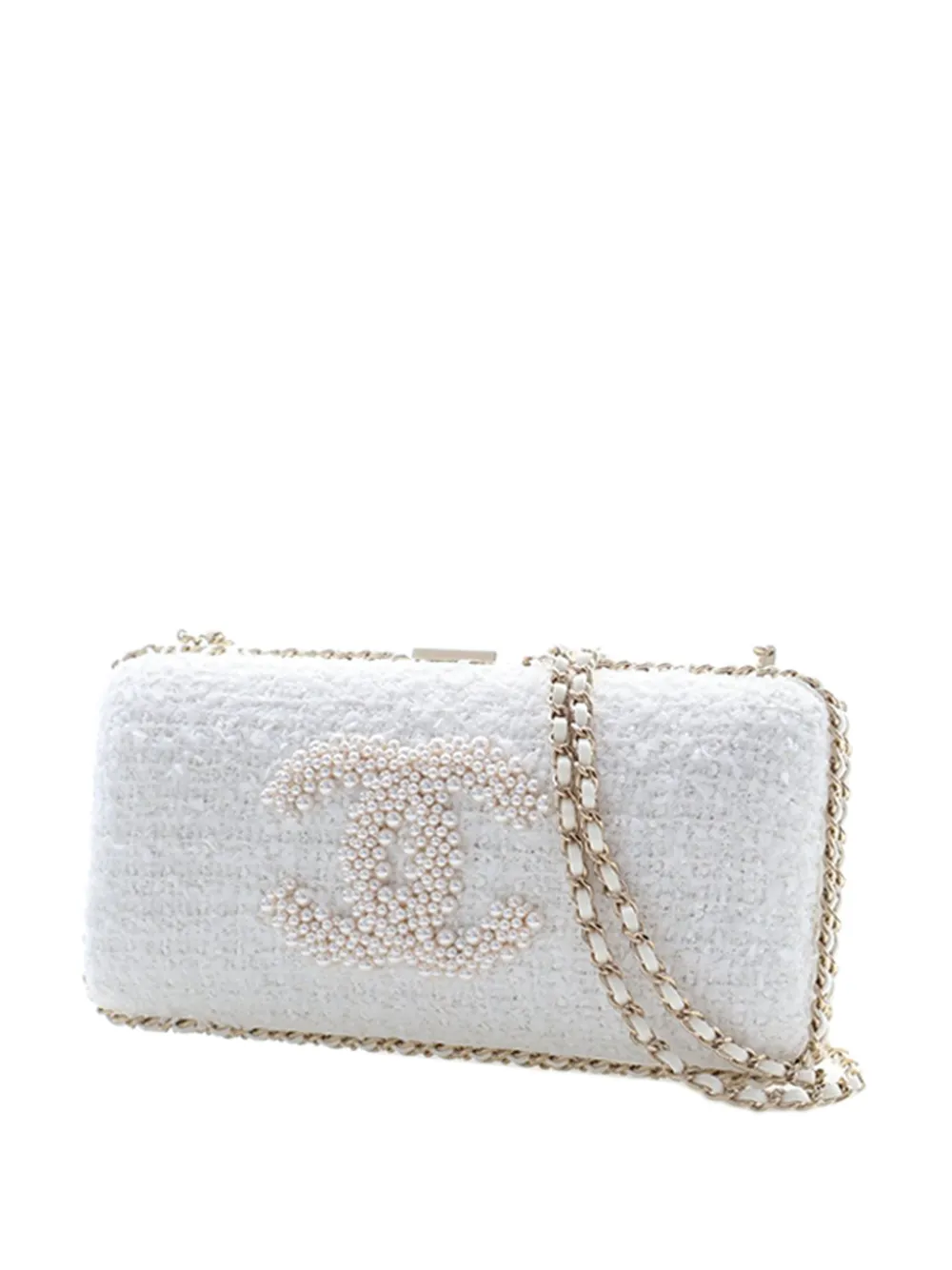 2020 Tweed Pearl Chain Around Evening Clutch On Chain Crossbody Bag