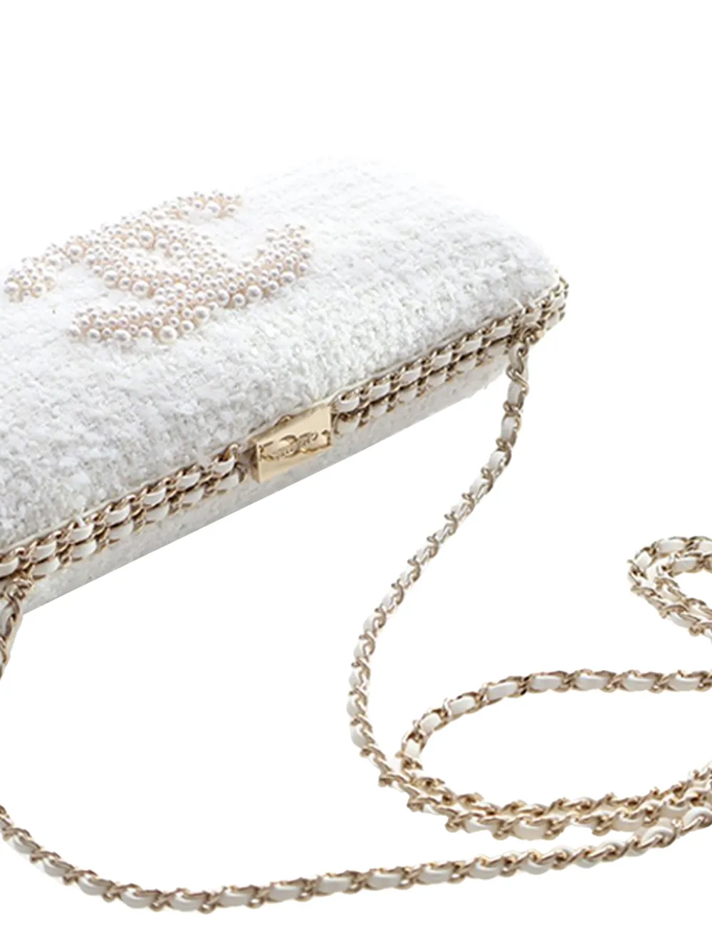 2020 Tweed Pearl Chain Around Evening Clutch On Chain Crossbody Bag