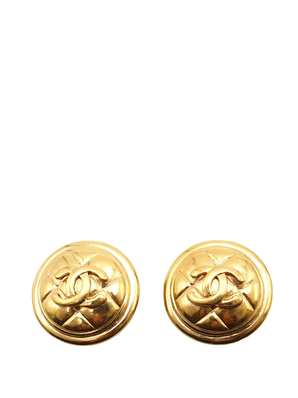 CHANEL Pre-Owned 1970-1980 Gold Plated CC Quilted Round Clip on Earrings costume earrings