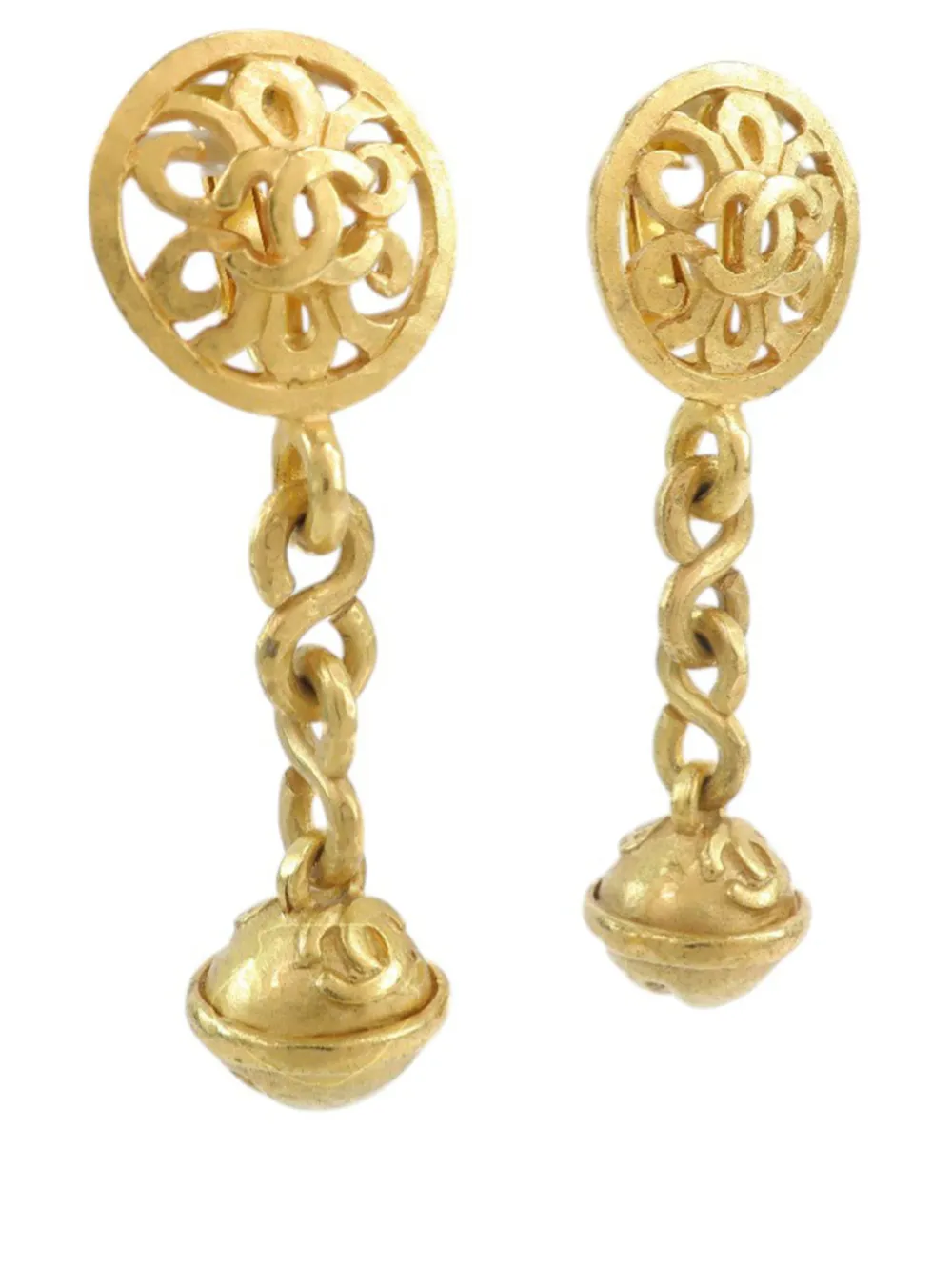 1995 Cc Gold Plated Bell Drop Clip On Earrings Costume Earrings