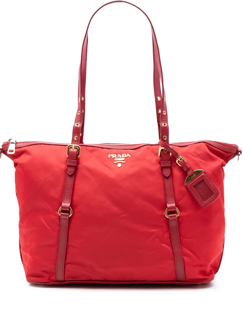 Prada Pre-Owned 2013-2026 Saffiano Trimmed Tessuto Zip Top Convertible Tote satchel - Rosso