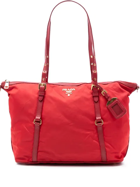 Prada Pre-Owned bolsa satchel convertible de tessuto con ribete de piel Saffiano y cierre en el tope 2013-2026